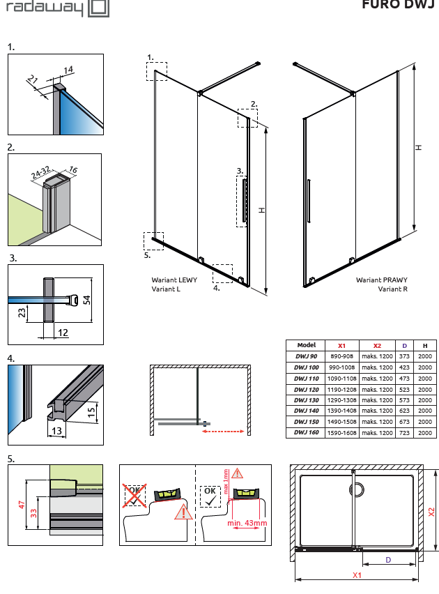 Drzwi prysznicowe Radaway Furo DWJ 140 wariant prawy chrom - obrazek 2